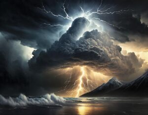 volcano, eruption, lightning