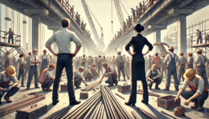 Uomini e donne in un cantiere edile
