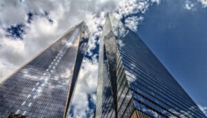 skyscraper, architecture, city, heaven, new york, building, america, manhattan, usa, sightseeing, ny, big apple, clouds, blue, high, glass facade, nature, facade, smooth, modern, window, office building, 1wtc