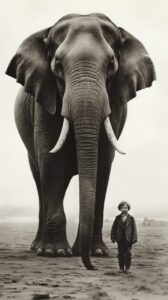 ai generated, elephant, nature, child, animal, friendship, old, classic, wildlife, connection, communication, trust, sepia