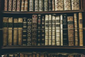 books filed on bookshelf